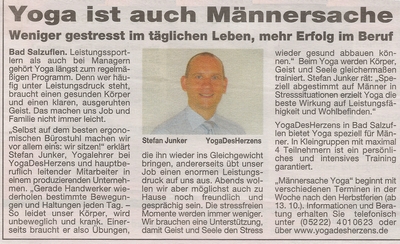 Zeitungsartikel Lippische Neueste Nachrichten vom 04.10.2008 über Yoga für Männer